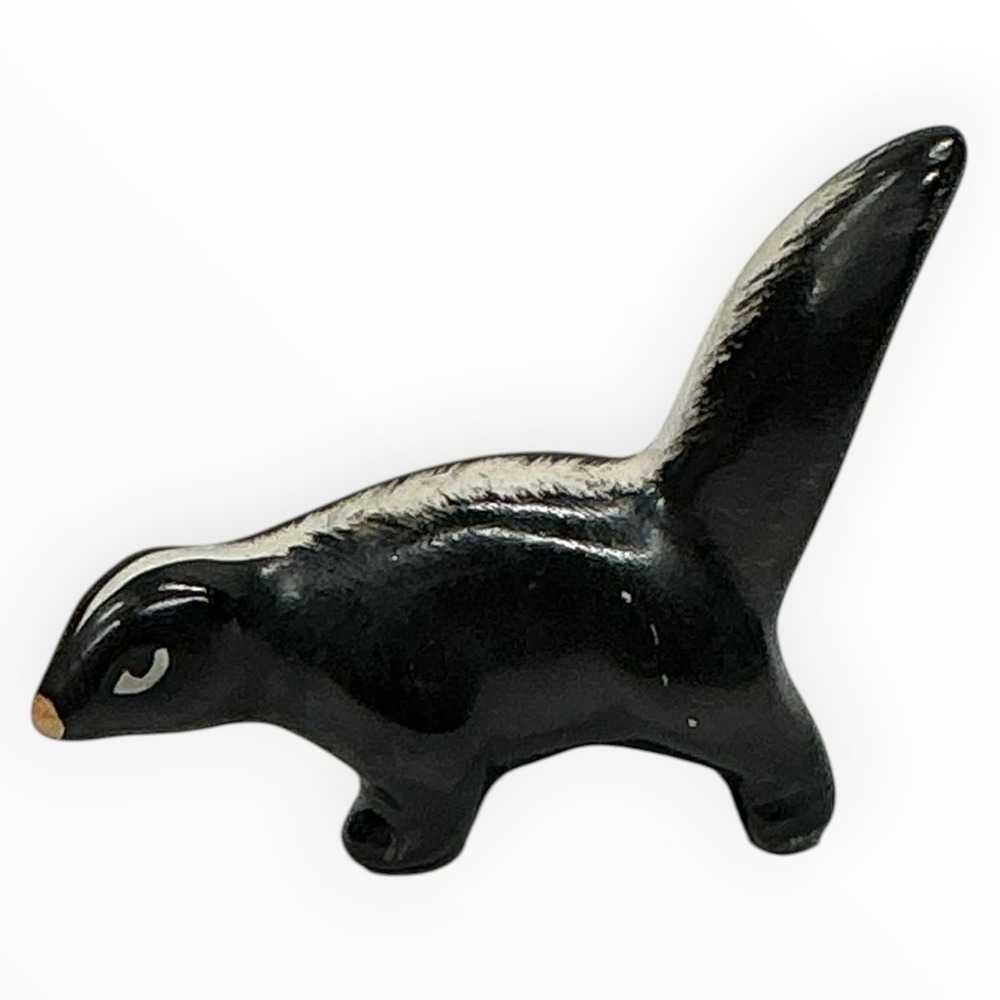 Vintage Skunk Figurine Ceramic Black White Miniature Animal Decor
